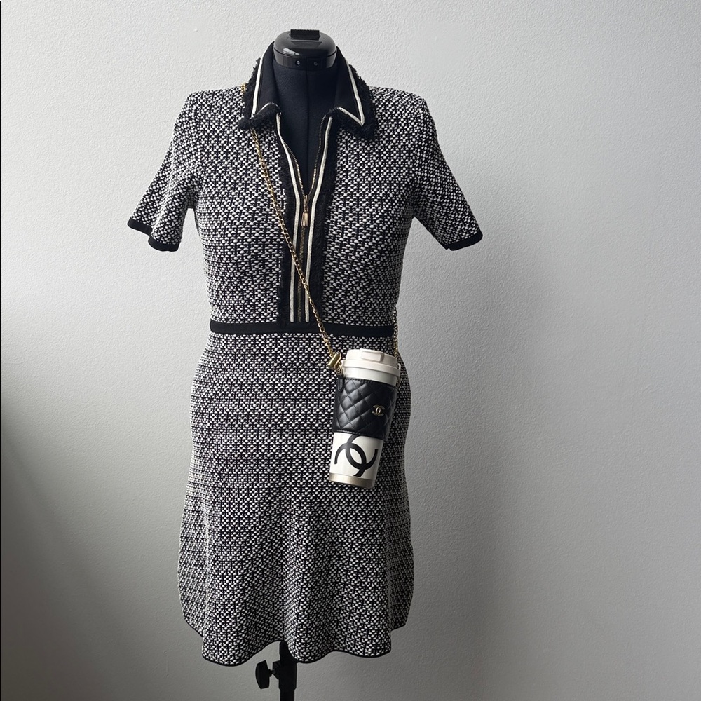 Black & White Knit Polo Midi Dress